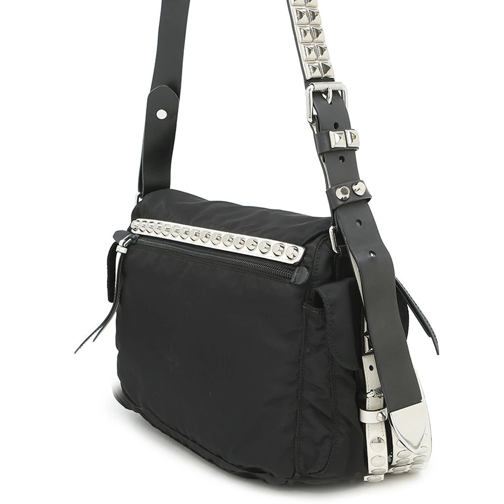 Prada Studded Leather Crossbody Black Shoulder Bag